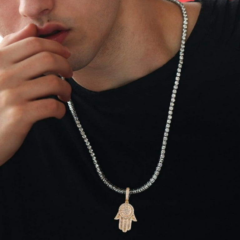 Gold Hamsa Hand Necklace Pendant & Franco Gold Chain