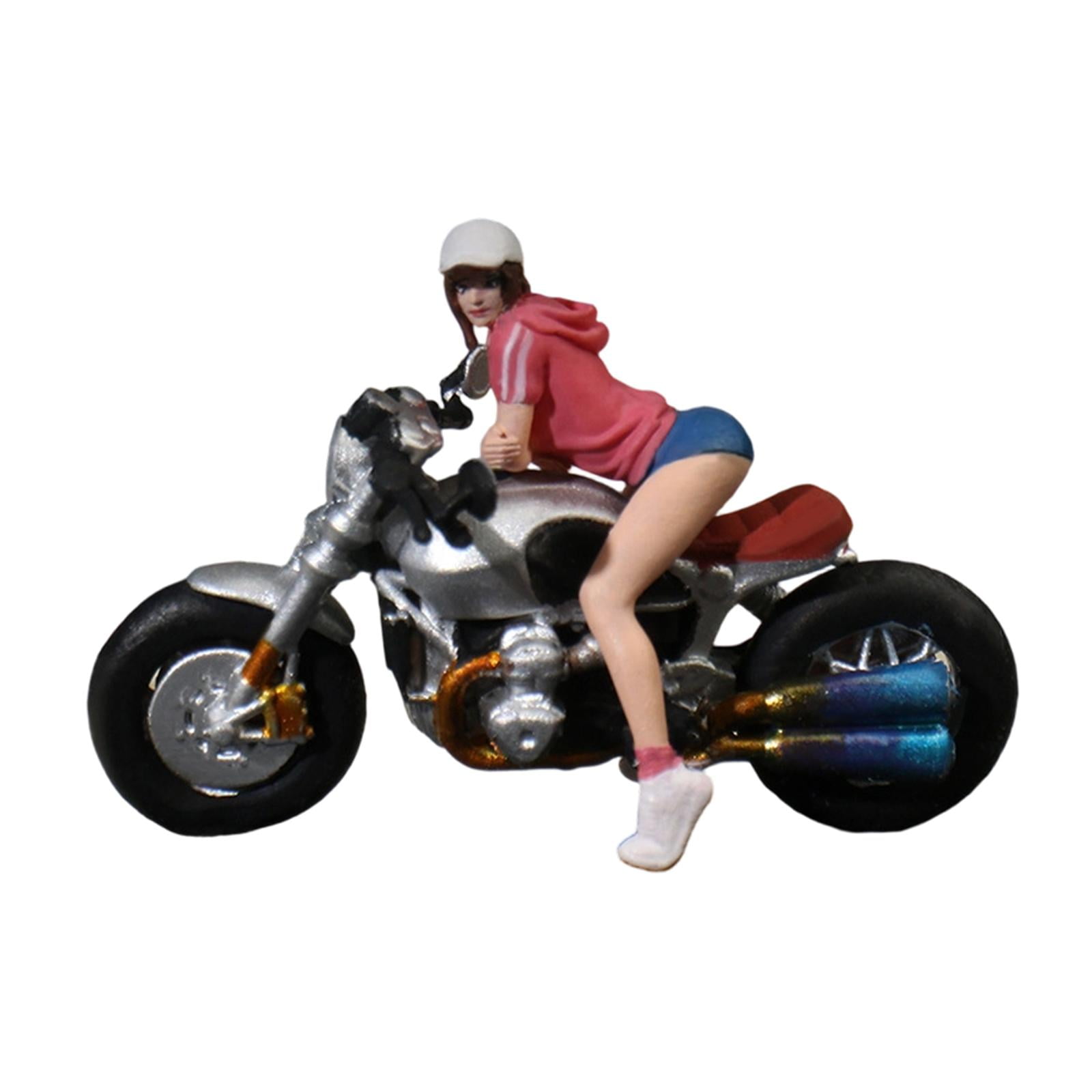 1 Piece Miniature Figure Motorcycle Rider Resin Painted Ornament for Women DIY Model Diorama