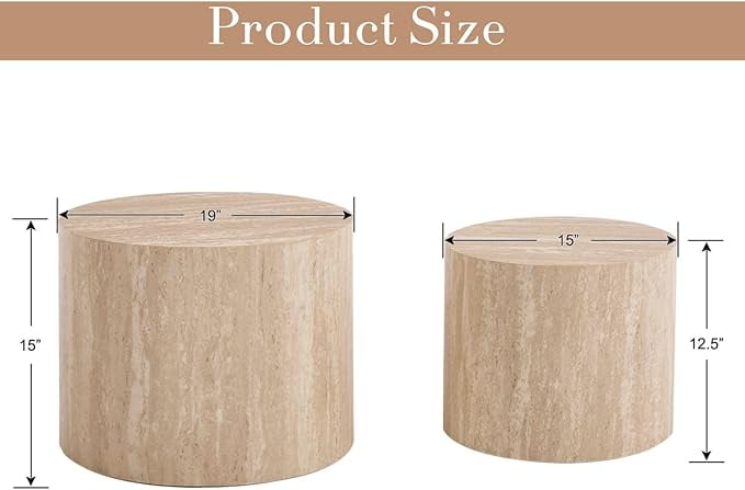 Guyou Nest Coffee Table Set of 2, Modern Wooden Round Coffee Table with Small End Table, Circle Accent Side Table for Living Room Bedroom Balcony, Natural