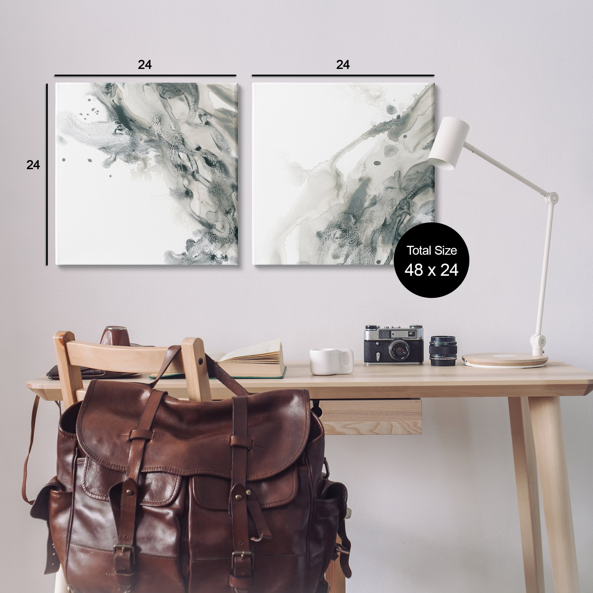 Stupell Industries Abstract Monochromatic Liquid Abstract Painting Wrapped Canvas Art Print Wall Art, 24 x 24, Set of 2