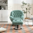 thumbnail image 2 of Velvet Swivel Accent Chair with Ottoman Set, Modern Lounge Chair with Metal Base & Footrest, Comfy Single Sofa Chair for Living Room Bedroom, Teal, 2 of 7