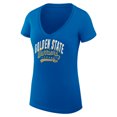 thumbnail image 2 of Women's G-III 4Her by Carl Banks Royal Golden State Warriors Super-Slim Fit Lightweight Filigree Logo V-Neck T-Shirt, 2 of 3