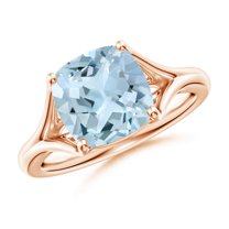 ANGARA Natural Solitaire Cushion 2.7 ct Aquamarine Split Shank Engagement Ring in 14K Rose Gold for Women (Size-9mm) | March Birthstone, Anniversary, Jewelry Gift for Women | Natural Aquamarine Ring