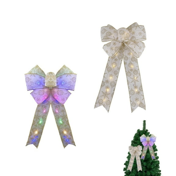 Christmas Tree Topper Bow with LED,HXRH Reusable Christmas Bows,2Pack,Portable Large Tree Topper Decoration for Wreath,Gift Box