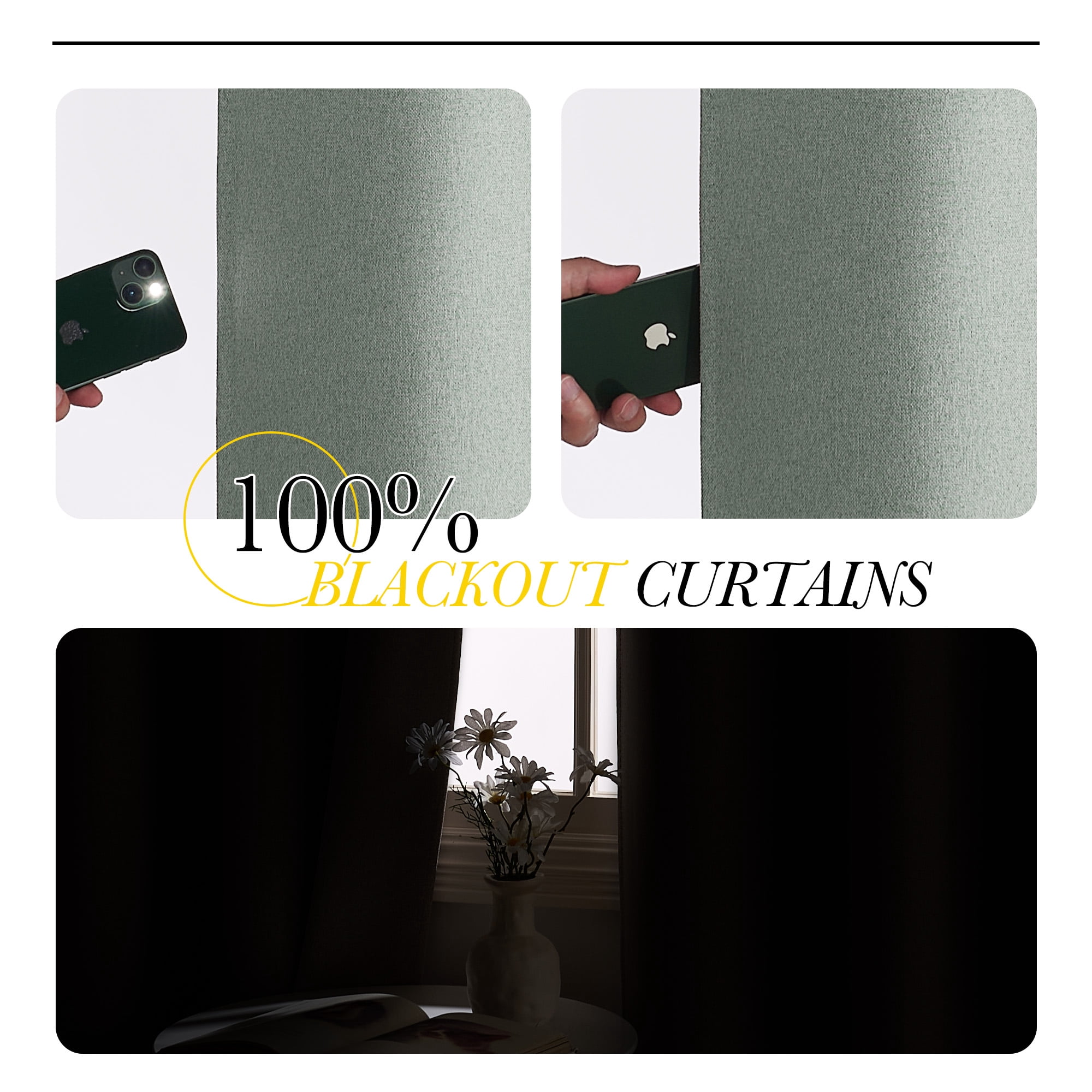 NICETOWN Full Blackout Faux Linen Curtain for Living Room Energy Saving & Noise Reducing Grommet Thermal Insulated Window Treatment, Sage Green, 2 Panels, 52" W x 96" L