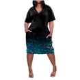 thumbnail image 1 of Plus Size Dresses Fashionable Printed V Neck Comfortable Short Sleeved Knee Length with Pockets Spring Dress Blue XXXXL, 1 of 4