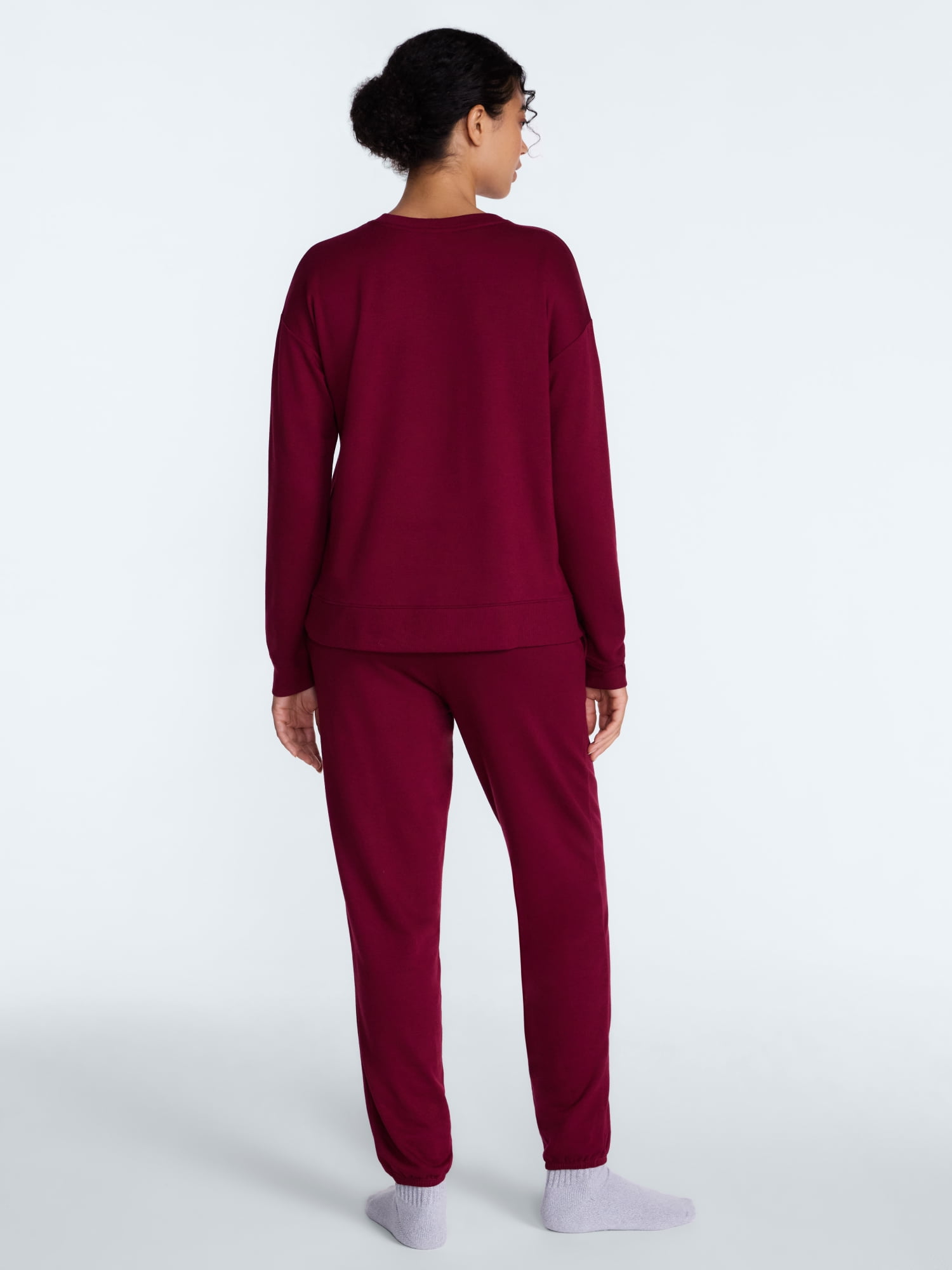 Joyspun Women's Fleece Lounge Sleep Top and Joggers, 2-Piece Pajama Set, Sizes XS-3X