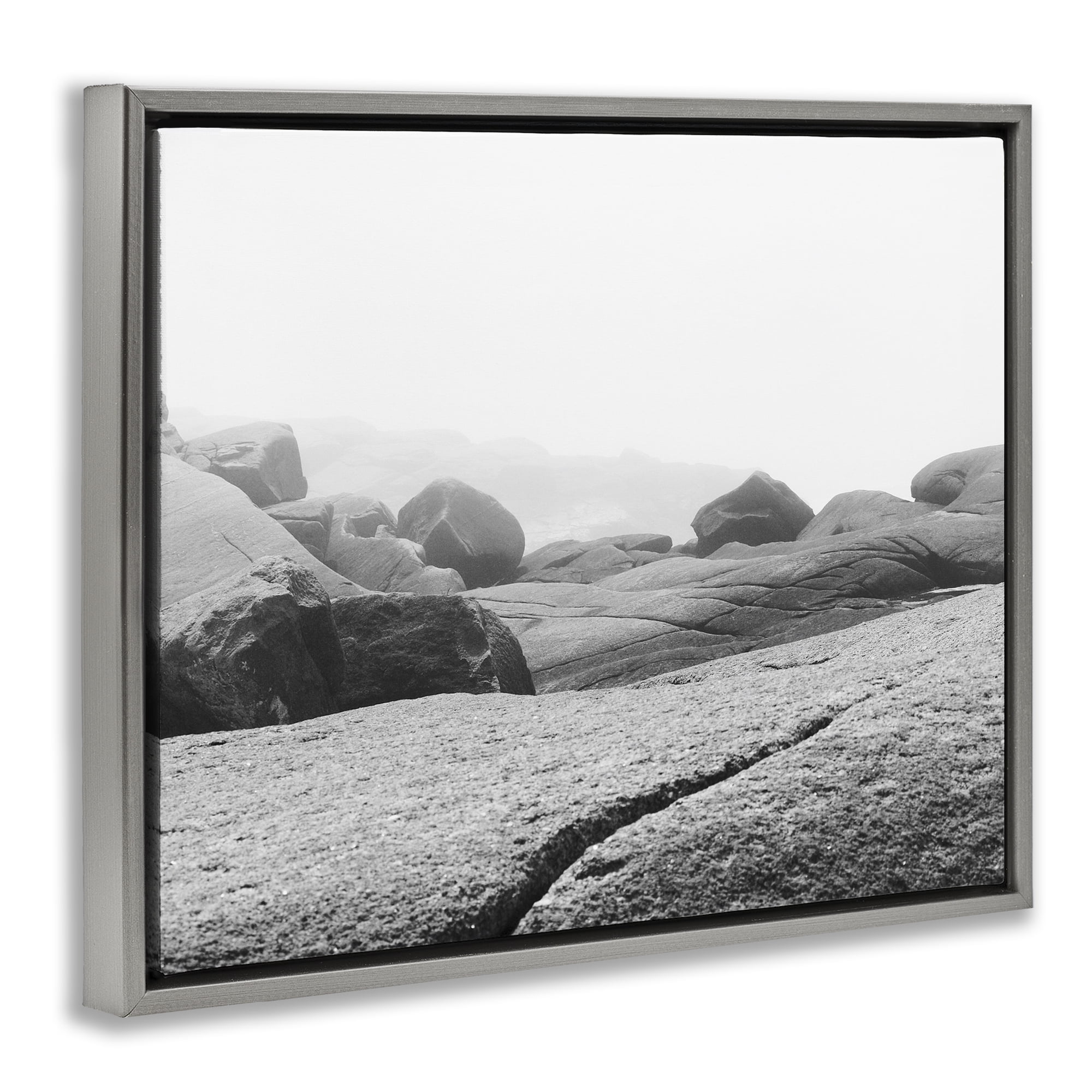 Rocks at Peggy's Cove Gray Framed Floater Canvas Wall Art, design by Clive Branson