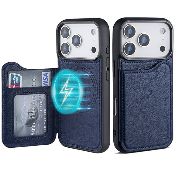 For iPhone 17 Pro Max Case with Card Slot,Compatible with MagSafe,Magnetic Flip Stand TPU Anti-drop Phone Protection Shell,Blue,iPhone 17 Pro Max-6.9"