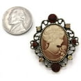 thumbnail image 2 of Antique Style Retro Vintage Inspired Brown Cameo Brooch Pin Charm Rhinestones u4, 2 of 3