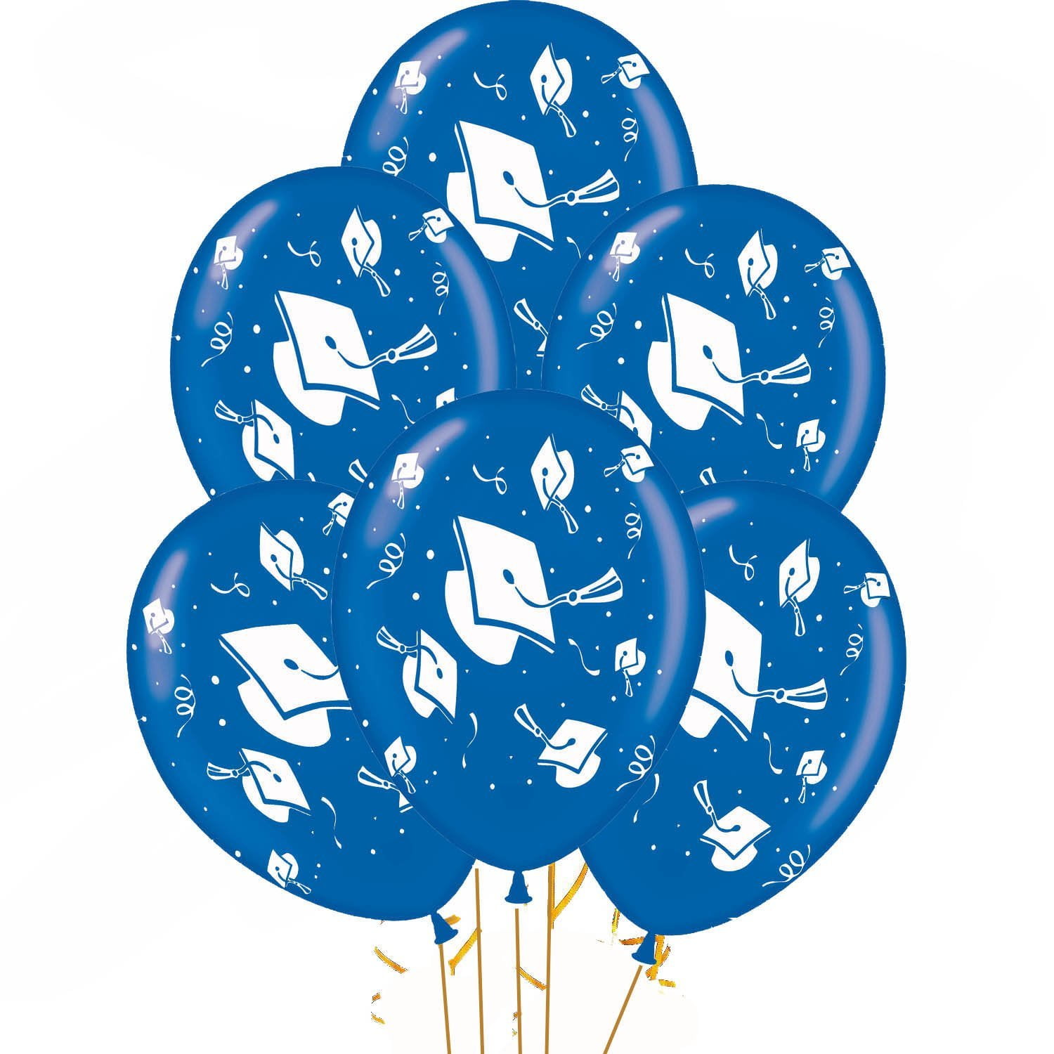 Graduation Balloons 11in Premium Blue with All-Over print white Grad