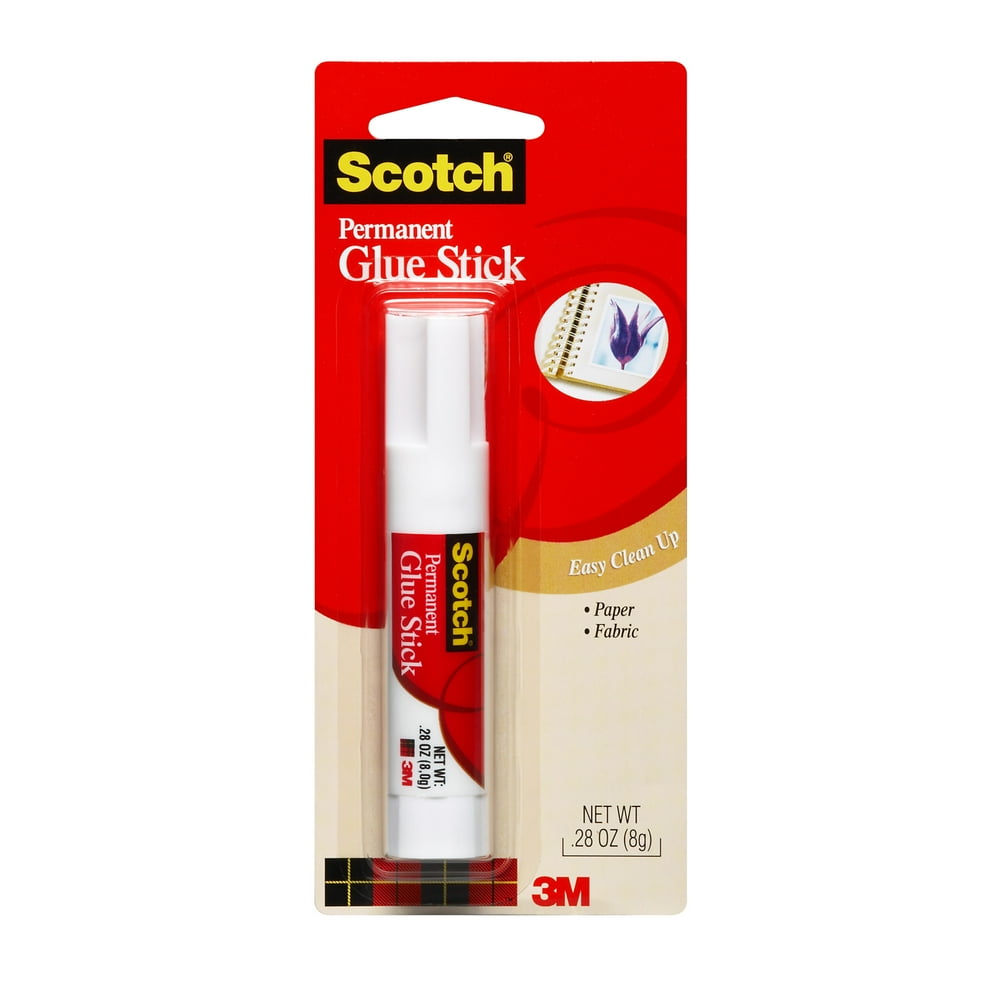 3M Scotch Permanent Glue Stick, White, .25 oz.