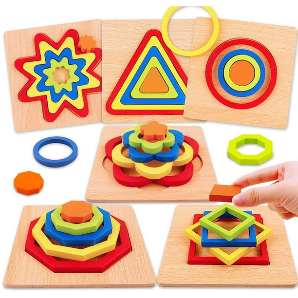 Jouets en bois 3D Montessori dos pour enfants, puzzles en bois