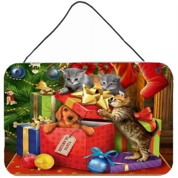 Carolines Treasures PTW2010DS812 Kittens Return Puppy to Santa Claus Wall or Door Hanging Prints  8x12 multicolor