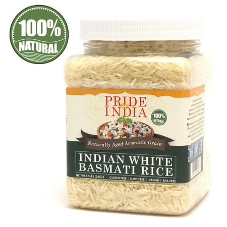 Pride of India - Premium Indian White Basmati Rice - 1.5 lbs (680 Gm) Jar - Unique & Nutty Flavored Extra Long, Non-Sticky & Slender Grain - Used to make Biryanis, Pilaf, Puddings etc.,