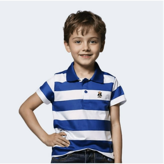 shoper Toddler Polo Shirts Boys 4t Collared Lightweight Short Sleeve Striped Button Closure Toddler Boy Clothes Blue 16