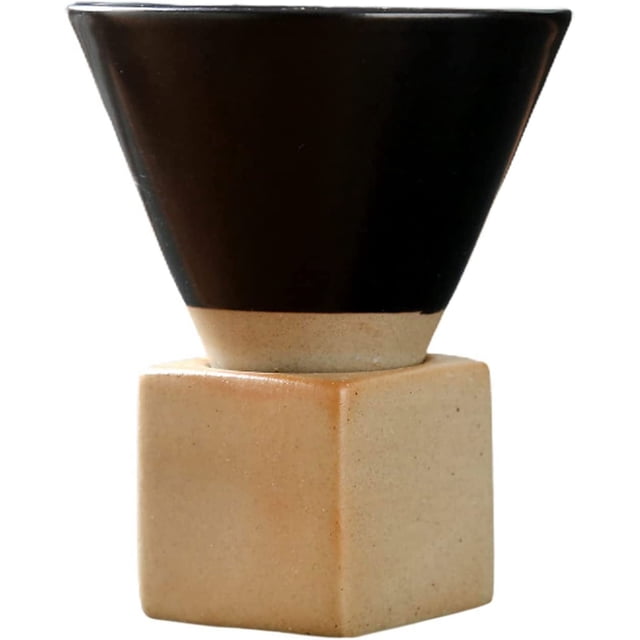 HUGFEGWE Coarse Pottery Coffee Mug with Base, 200ml/6.7oz Creative Triangular Cone Shape Porcelain Mug, Personalized Small Water Espresso Cups Novelty Stoneware Funnel Coffee Tea Cup Set CA919-155148