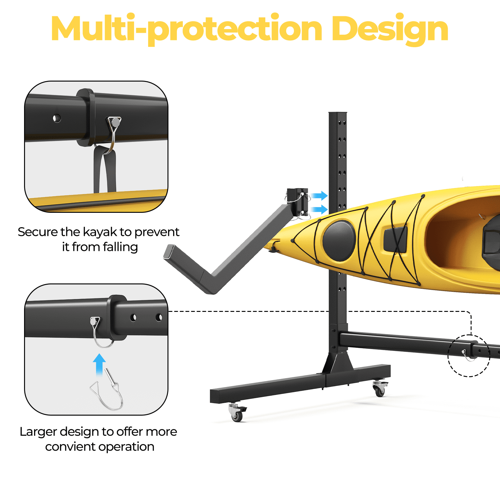 Dovov Freestanding Kayak Storage Rack with Wheels, Indoor Outdoor Adjustable Kayak Rack Heavy Duty Kayak Stand Rolling Canoe Stand, Holds 1 Kayaks, 1 Level