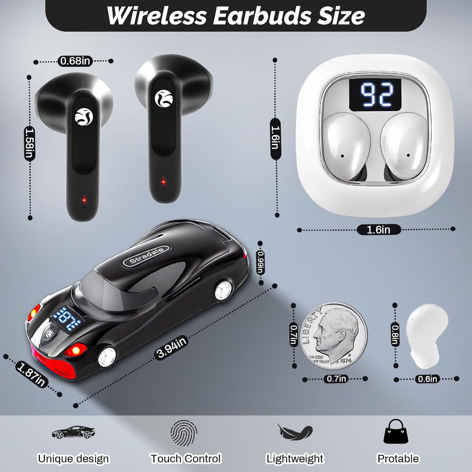 2 Pack Kids Wireless Earbuds Invisible Mini Earbuds for Kids Bluetooth Ear Buds in-Ear with LED Display, HiFi Stereo, 32H Playtime, Wireless Headphone with Mic for Android iOS Phone Laptop