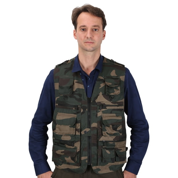 Men's Fishing Hunting Zipper Multi Pockets Work Utility Outdoors Travel Cargo Camo Vest