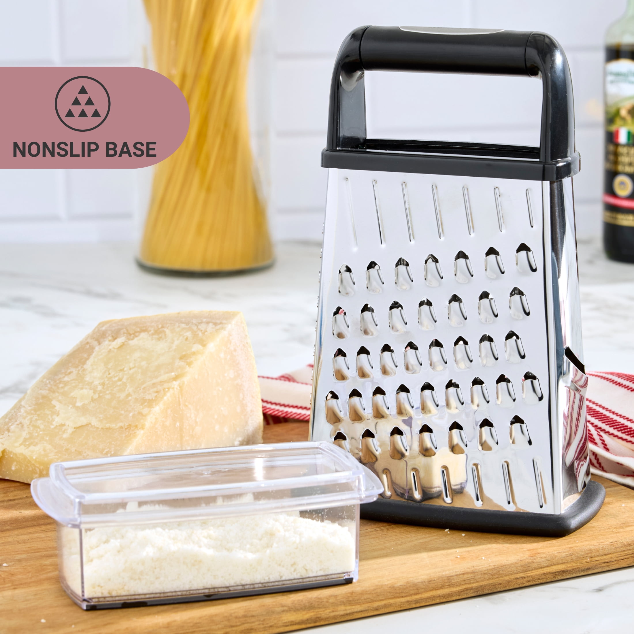 Farberware Professional Stainless Steel Slim Box Grater with 4 Blades and Container