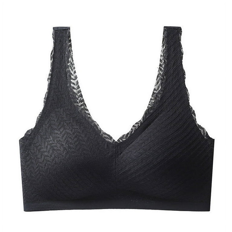 RYRJJ Clearance Bras for Women No Underwire Padded Wireless Bra Mesh Lace  Seamless Comfortable Lift V-Neck Bralettes with Support(Black,M) 