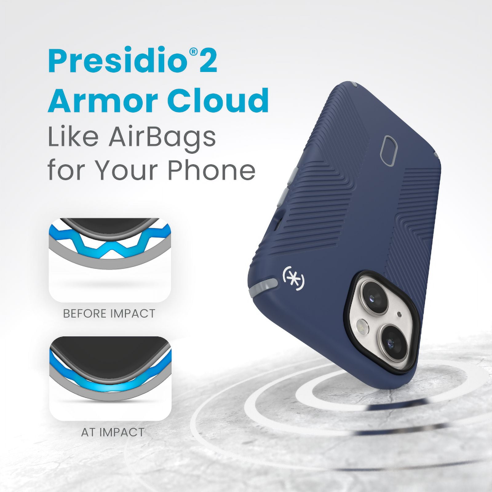Speck iPhone 15 Case-Presidio2 Grip-ClickLock-MagSafe-6.1 Inch Phone Case-Coastal Blue/Dust Grey/White