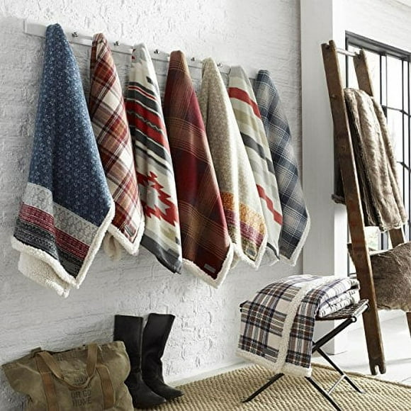 Eddie Bauer | Brushed Fleece Collection | Throw Blanket-Reversible Sherpa Cover, Soft & Cozy, Perfect for Bed or Couch, Fair Isle Khaki