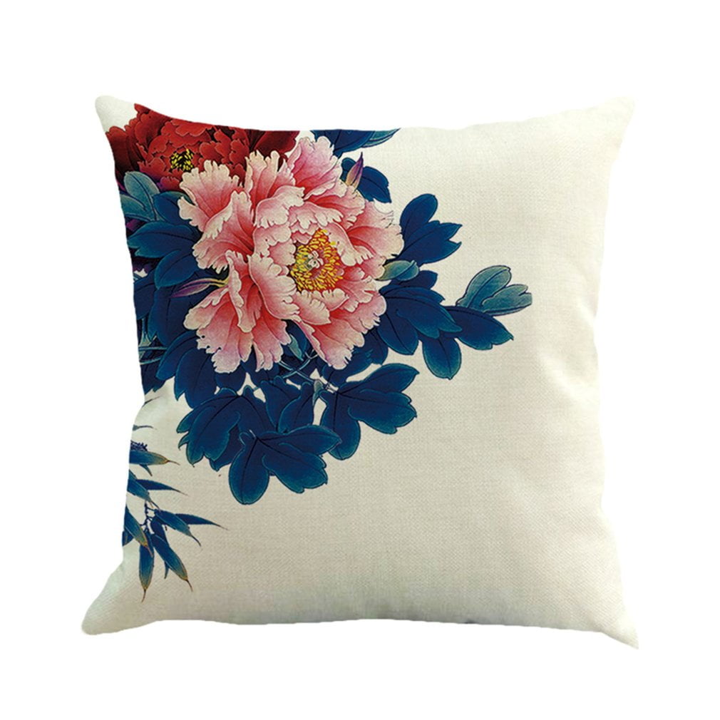 Nordic Style Flower Pillow Case Cushion Office Vintage Style Linen Cotton Pillow Case Floral