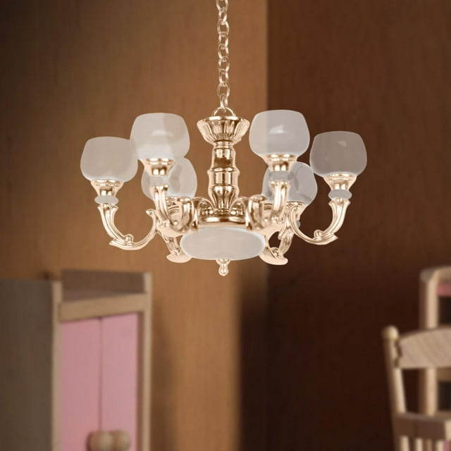 Lámpara colgante de 6 brazos para casa de muñecas, modelo de Micro adornos de paisaje, accesorios de muñeca para el hogar, accesorios de iluminación p Dorado CUTICAT Candelabro de casa de muñecas
