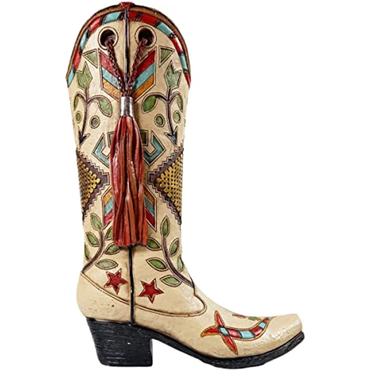 Urbalabs Western Cowboy Boot Vase 12 Inch South West Desert Tassel