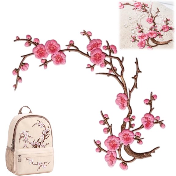 Cherry Blossom Iron Patch, Embroidered Flower Applique & Iron On Design, DIY Clothing Decoration for Jackets Jeans Backpacks Tote Bags