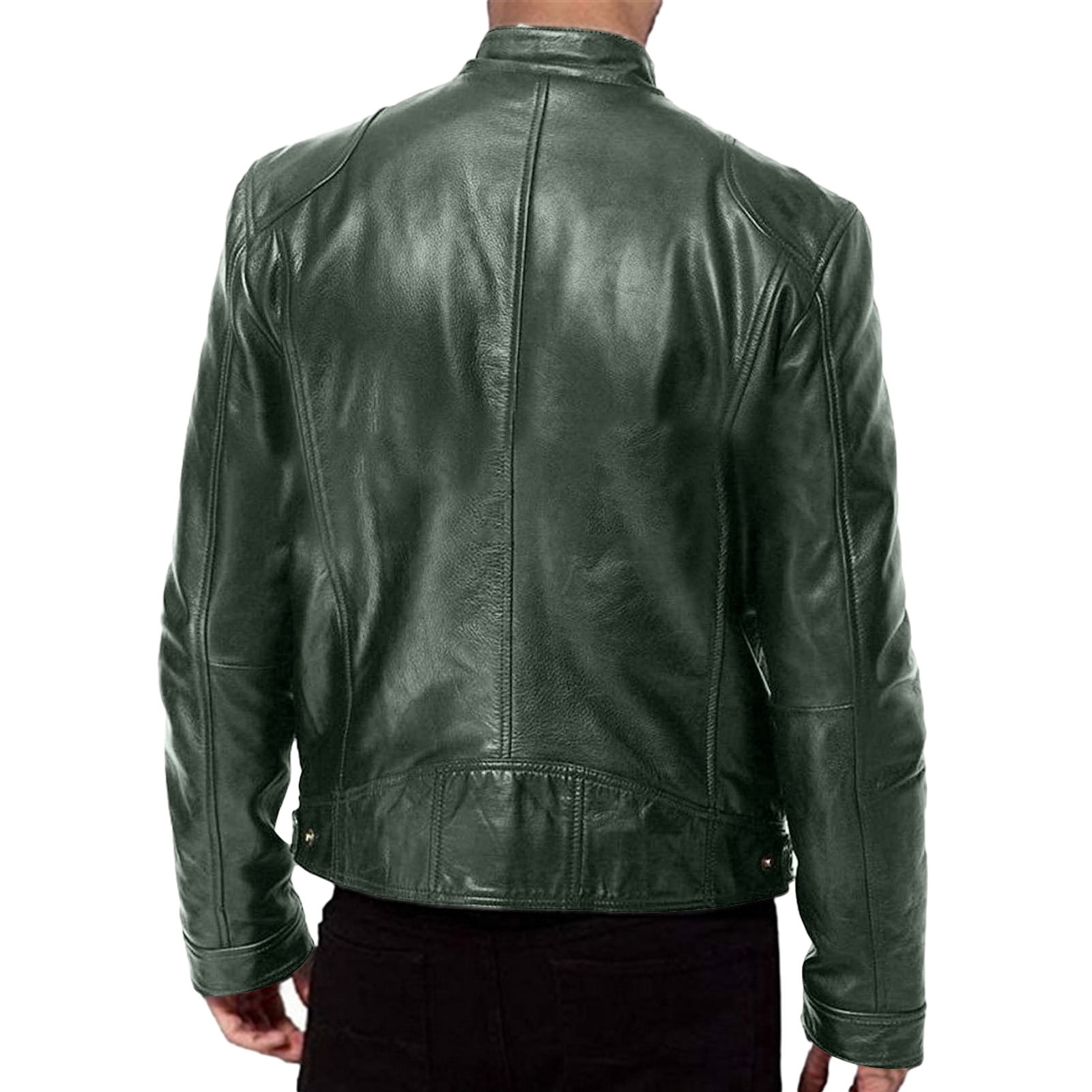 Mens Retro Faux Leather Jacket Varsity Baseball Bomber Jacket Zip Up Fall Winter Tops Green XL