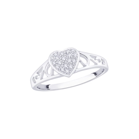 Diamond Heart Promise Ring in Sterling Silver (1/8 cttw) (I-Color, SI3/I1-Clarity) (Size-10)