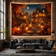 thumbnail image 6 of Two-Story Pumpkin House on Winding Path Under Full Moon, Whimsical Rustic for Nature Lovers, Autumn Night Art, Halloween Gift Tapestry Wall Hanging for Bedroom and Living Room, 6 of 7