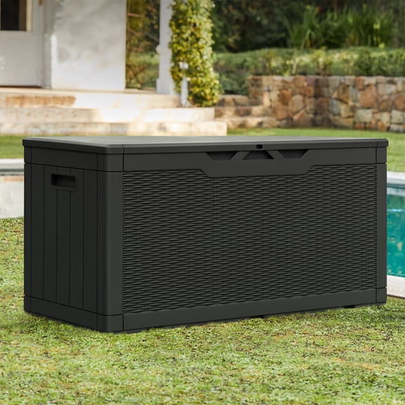 Vineego Outdoor Weatherproof 100 Gallon Resin Deck Box, Black