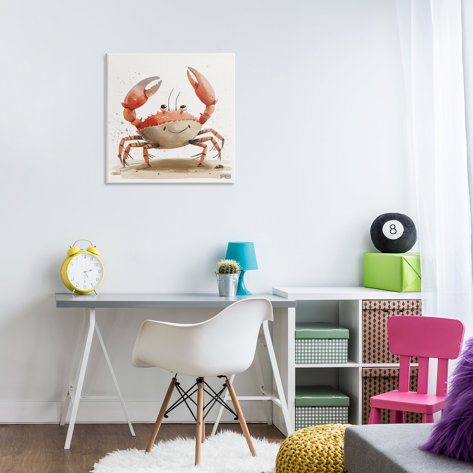 Stupell Industries Happy Beach Crab Animals Painting Wrapped Canvas Art Print Wall Art, 24 x 24