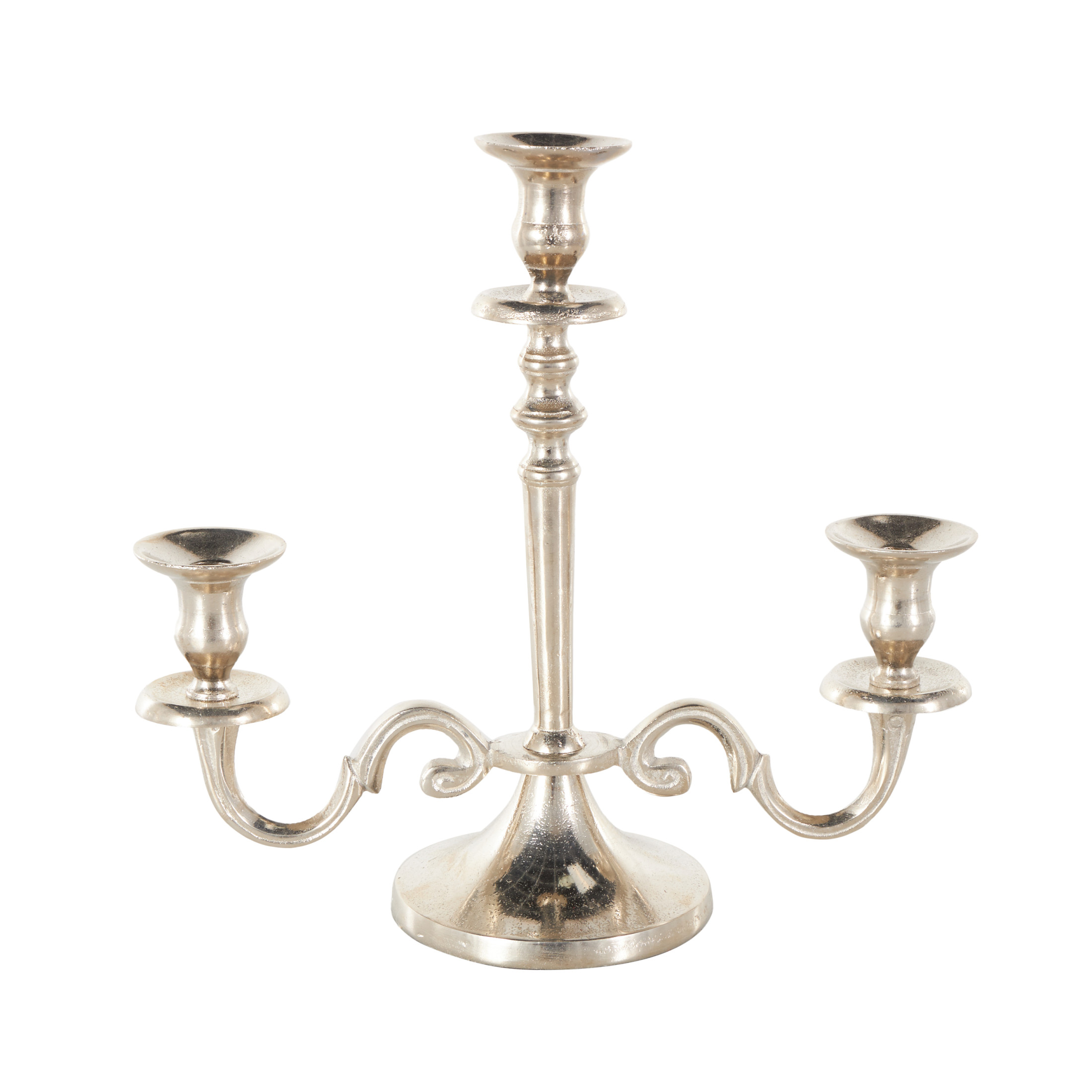 DecMode 3 Holder Silver Aluminum Metal Scroll Candelabra