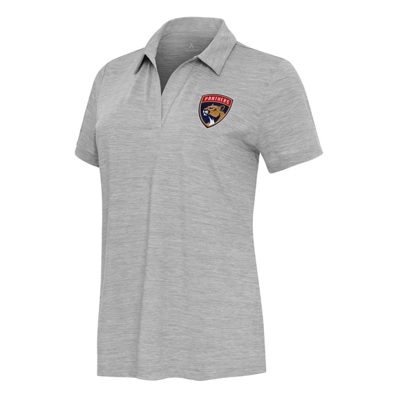 Women's Antigua Heather Gray Florida Panthers Layout V-Neck Polo