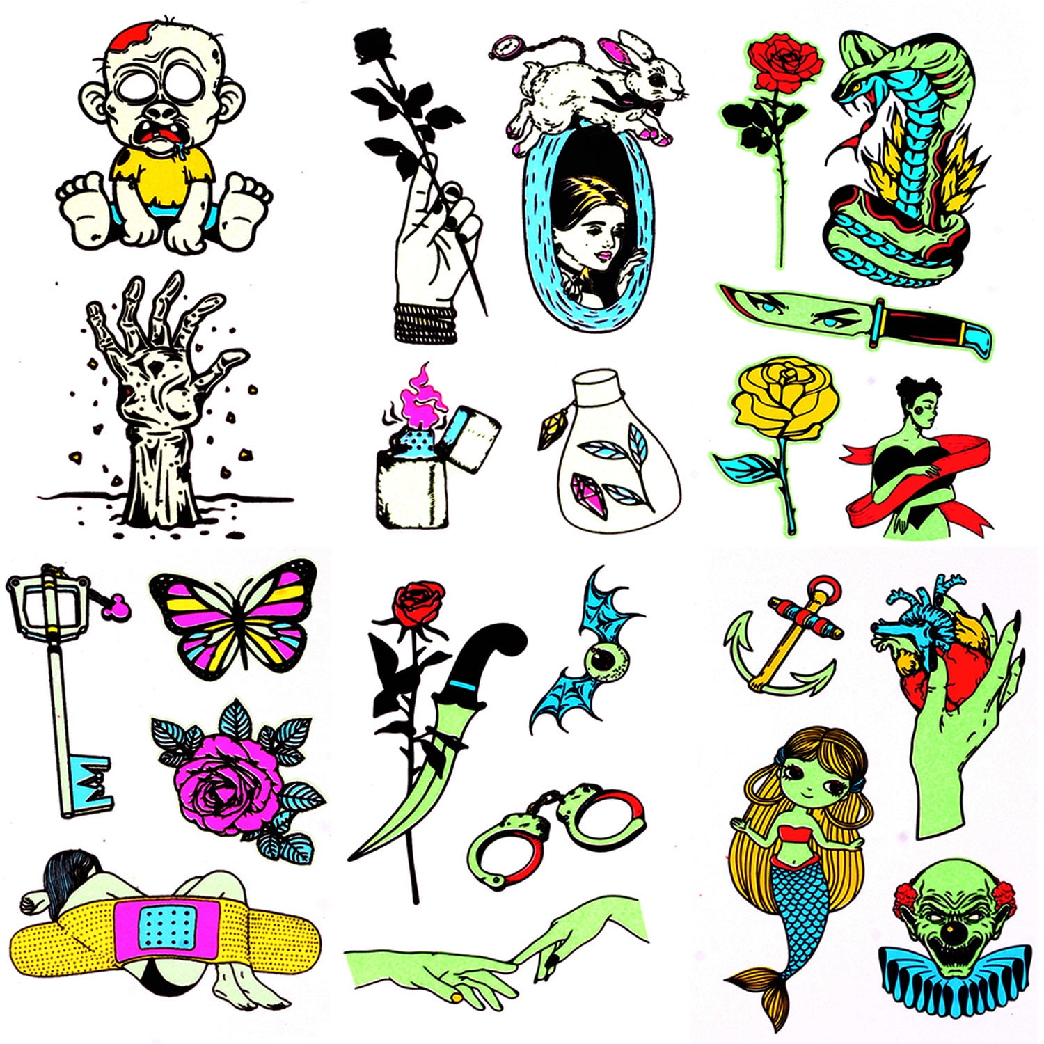 Bodyj4you Temporary Tattoo Glow Dark Body Face Zombie Rose Butterfly Clown Snake Anchor Girl Boy Walmart Com Bodyj4you Temporary Tattoo Glow Dark Body Face Zombie Rose Butterfly Clown Snake Anchor Girl Boy Walmart Com