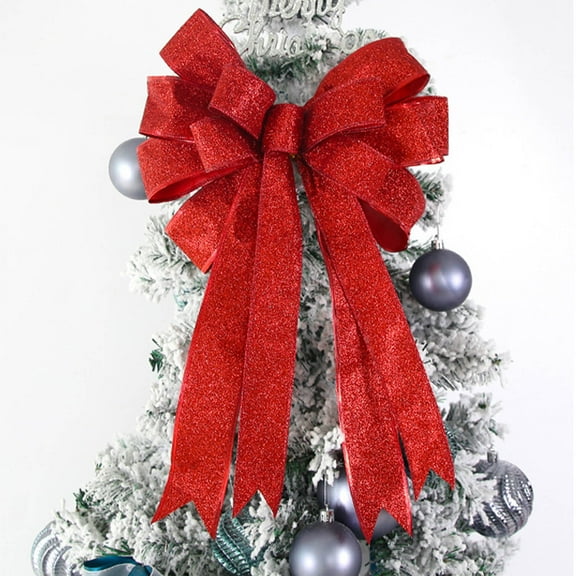 sruoe Christmas Tree Bows Ribbon, Christmas Tree Decorations Indoor, Xmas Tree Bowknot Ornaments, Wreath, Sequined Bow, Hanging Christmas Tree Topper for Wedding Holiday Party Decoration, Multicolor