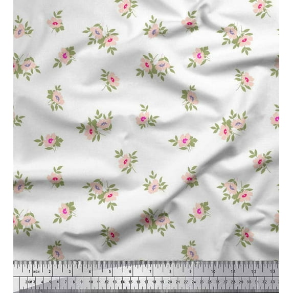 Soimoi Polyester Crepe Fabric Leaves & Floral Night Wear Print Sewing Fabric Yard 52 Inch Wide