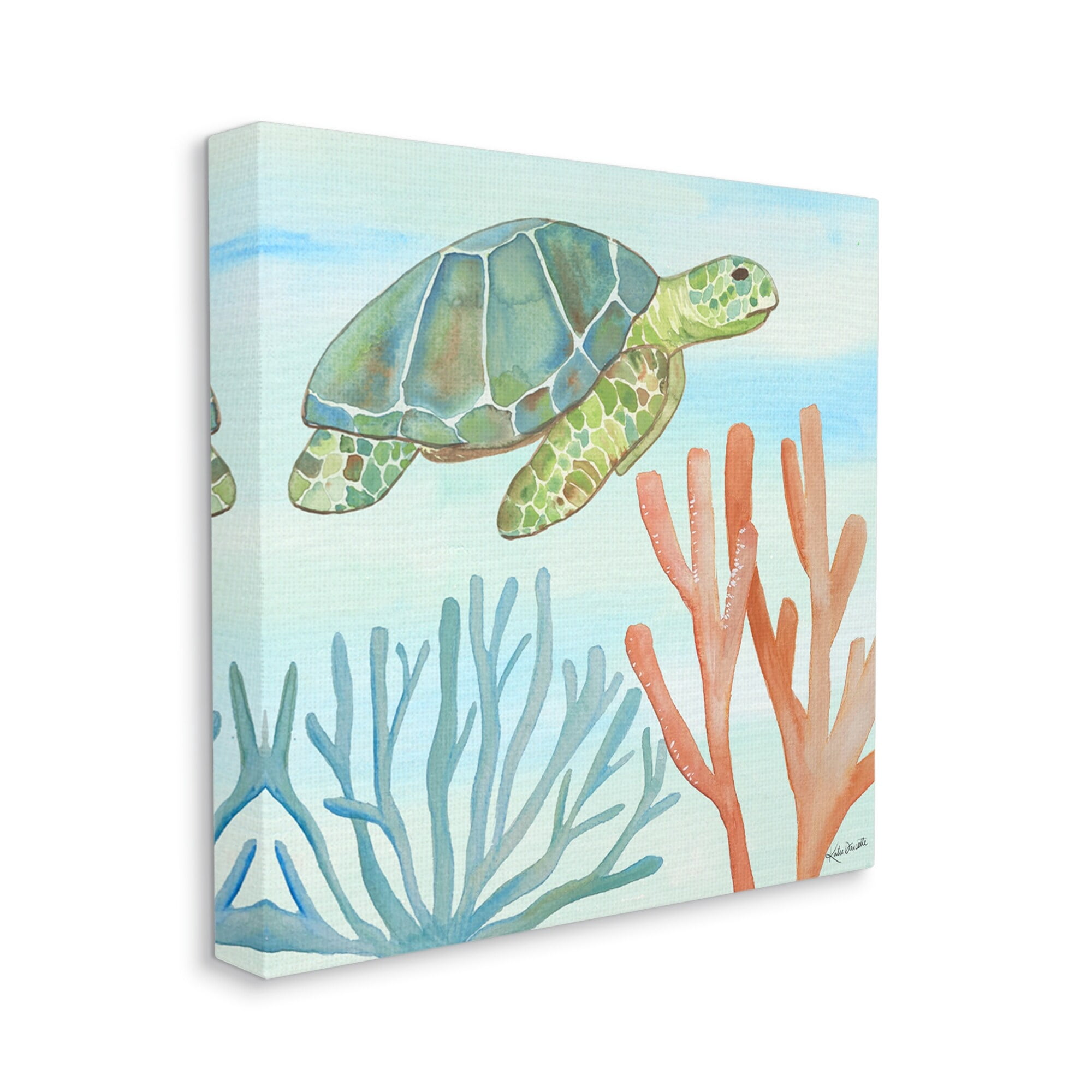 Stupell Industries Green Sea Turtle Floating Underwater Ocean Coral Canvas Wall Art, 30 x 30, Design by Katie Doucette