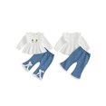 thumbnail image 2 of Miaouyo Toddler Baby Girl Fall Outfits Sunflower Embroidery Long Sleeve Round Neck Tops + Denim Flare Pants 2 Pcs Set, 2 of 9