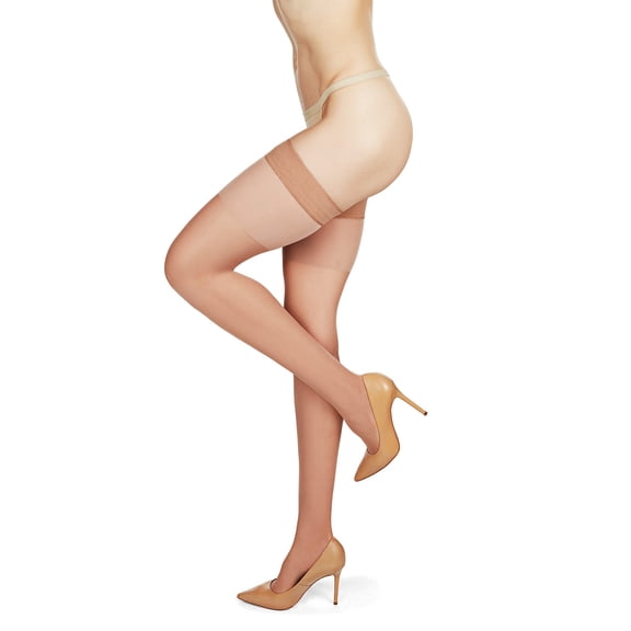 MeMoi Women's Semi-Sheer Light Support 30-Denier Thigh High Stockings - Womens - Female, Small/Medium, Honey