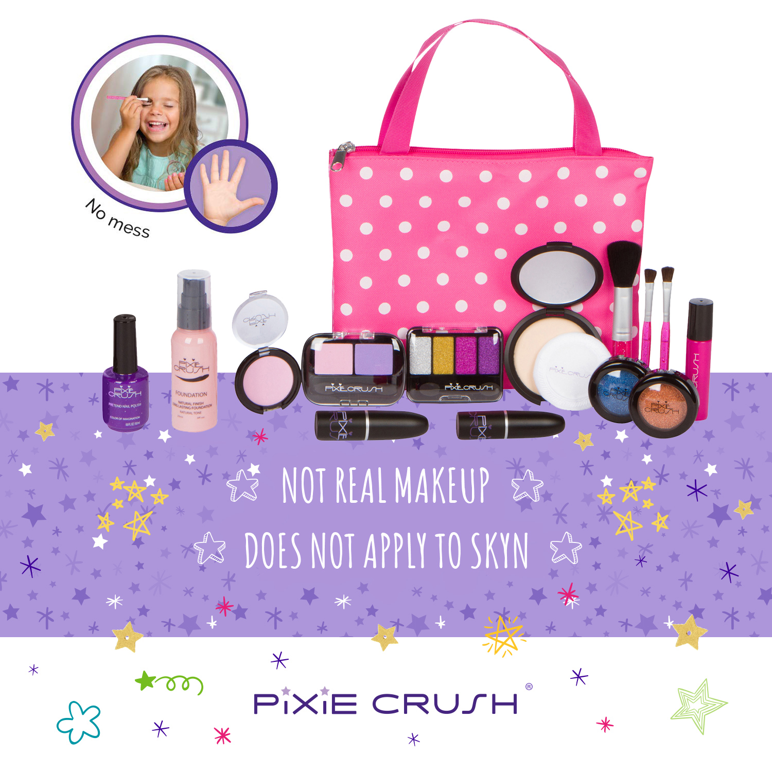 PixieCrush Pretend Play Makeup Kit. Designer Girls "Polka Dot" DELUXE Bag Set - image 4 of 8
