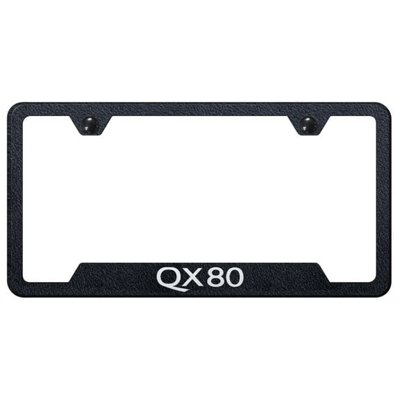 Infiniti QX80 Laser Etched Logo Cut-Out License Plate Frame (Rugged Black)