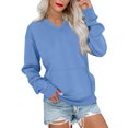 thumbnail image 2 of Huankd V Neck Sweatshirt Women with Pockets Casual Plain Comfort Hoodless Hoodies Cozy Fleece Pullover Sweatshirts No Hood Blue S, 2 of 6