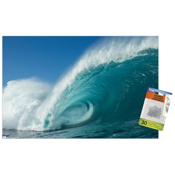 Surfing - Rolling Wave Wall Poster with Pushpins, 14.725" x 22.375"