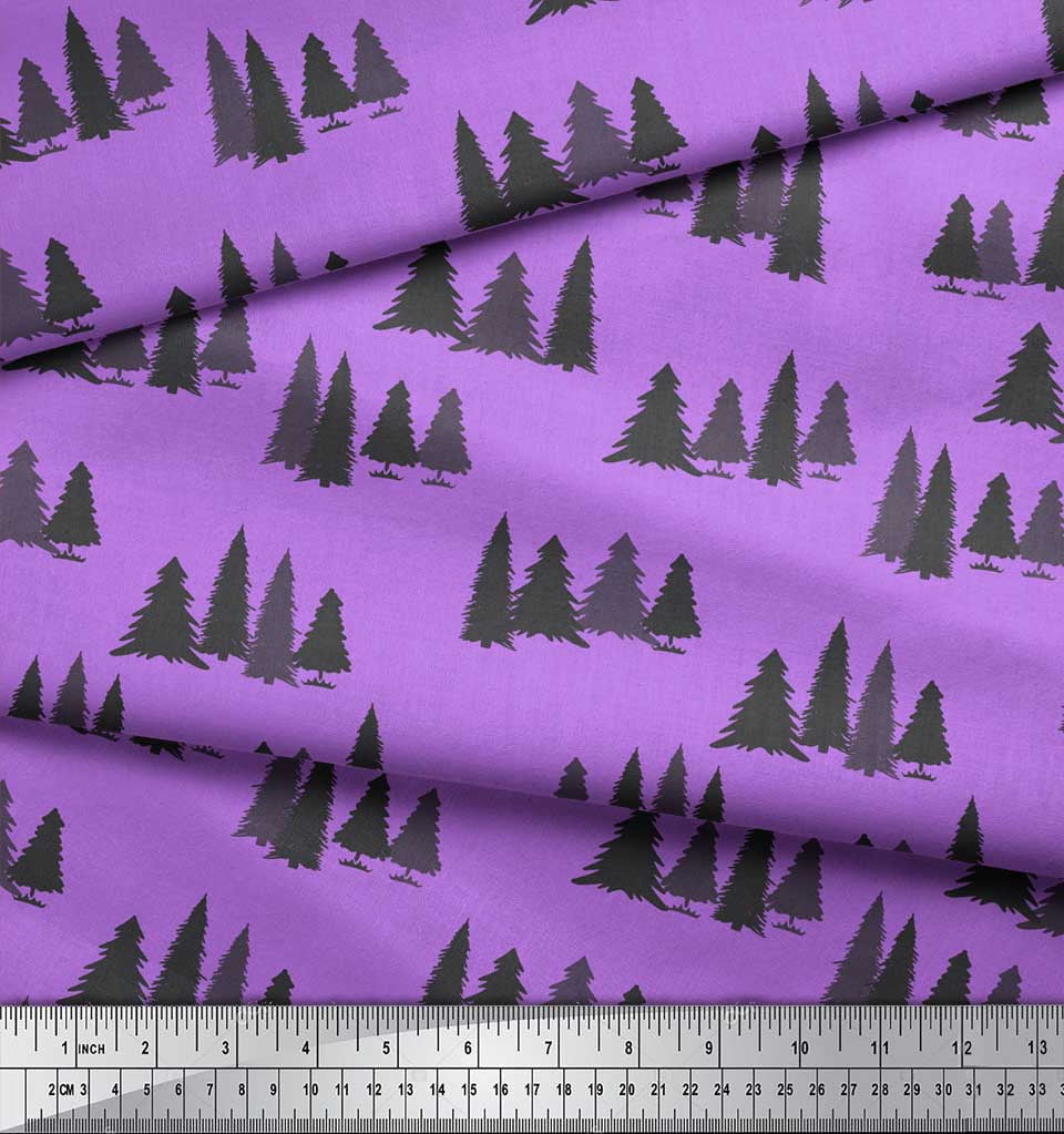 Soimoi Purple Heavy Satin Fabric Stencil Christmas Tree Print Fabric by Yard 54 Inch Wide